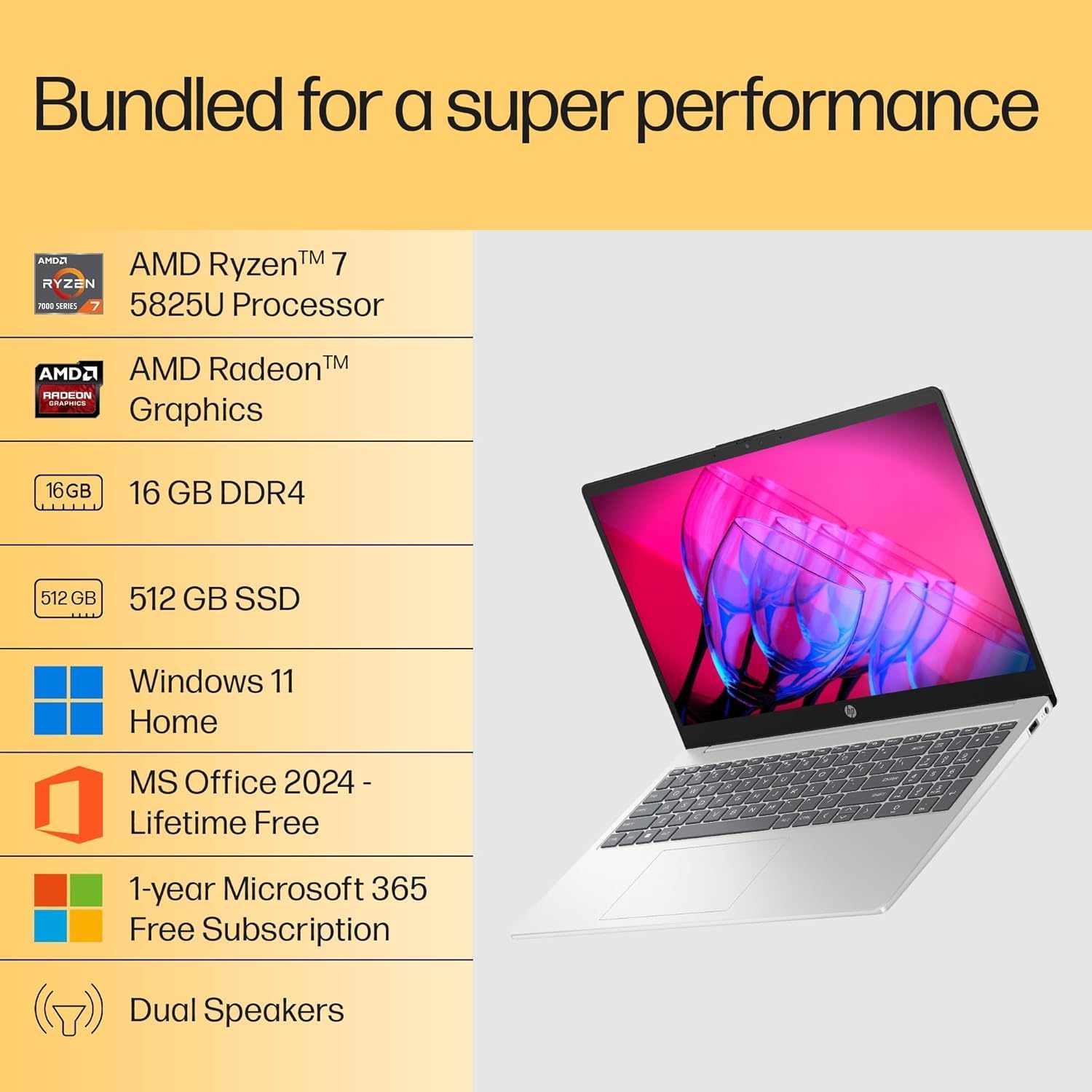 HP 15 Laptop, AMD Ryzen 5 7520U (16GB DDR4, 512GB SSD) FHD - Image 2